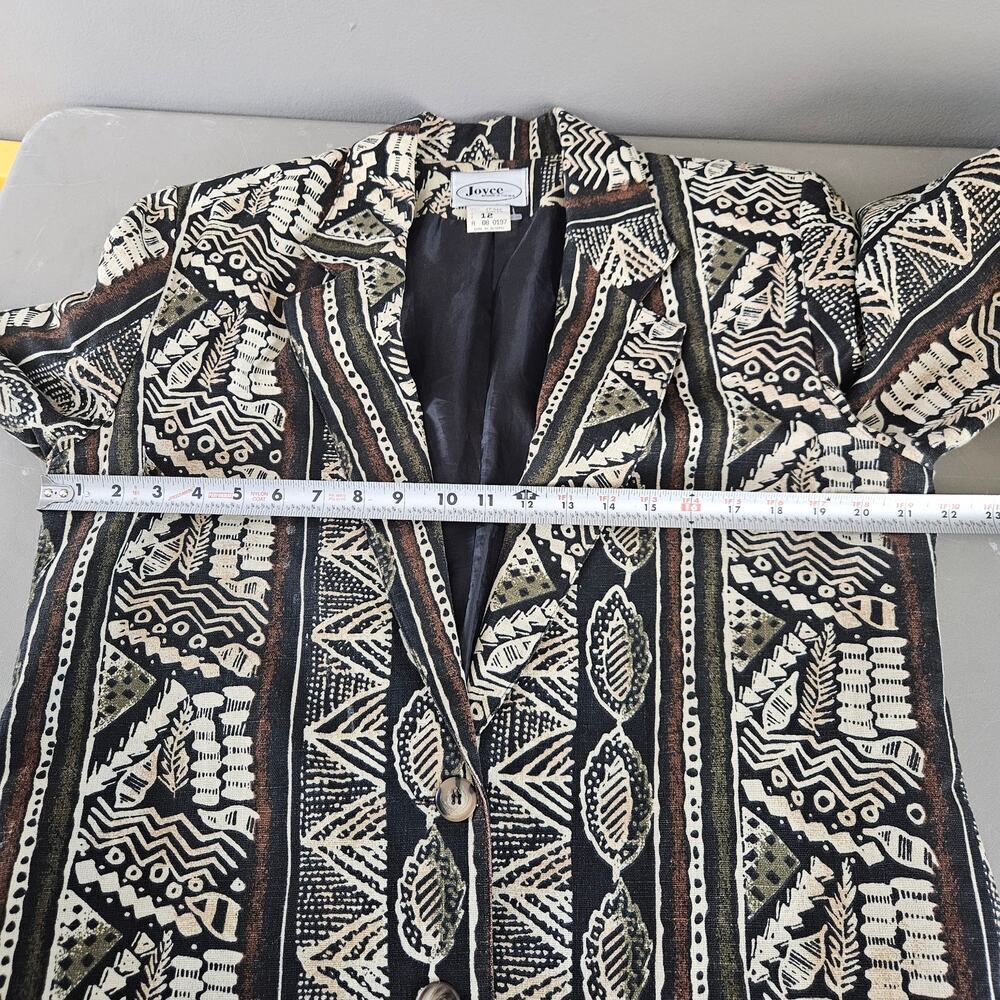 Vintage Joyce Tribal Print Blazer 80s Boho Abstract Statement Jacket Size 12 - Picture 7 of 8